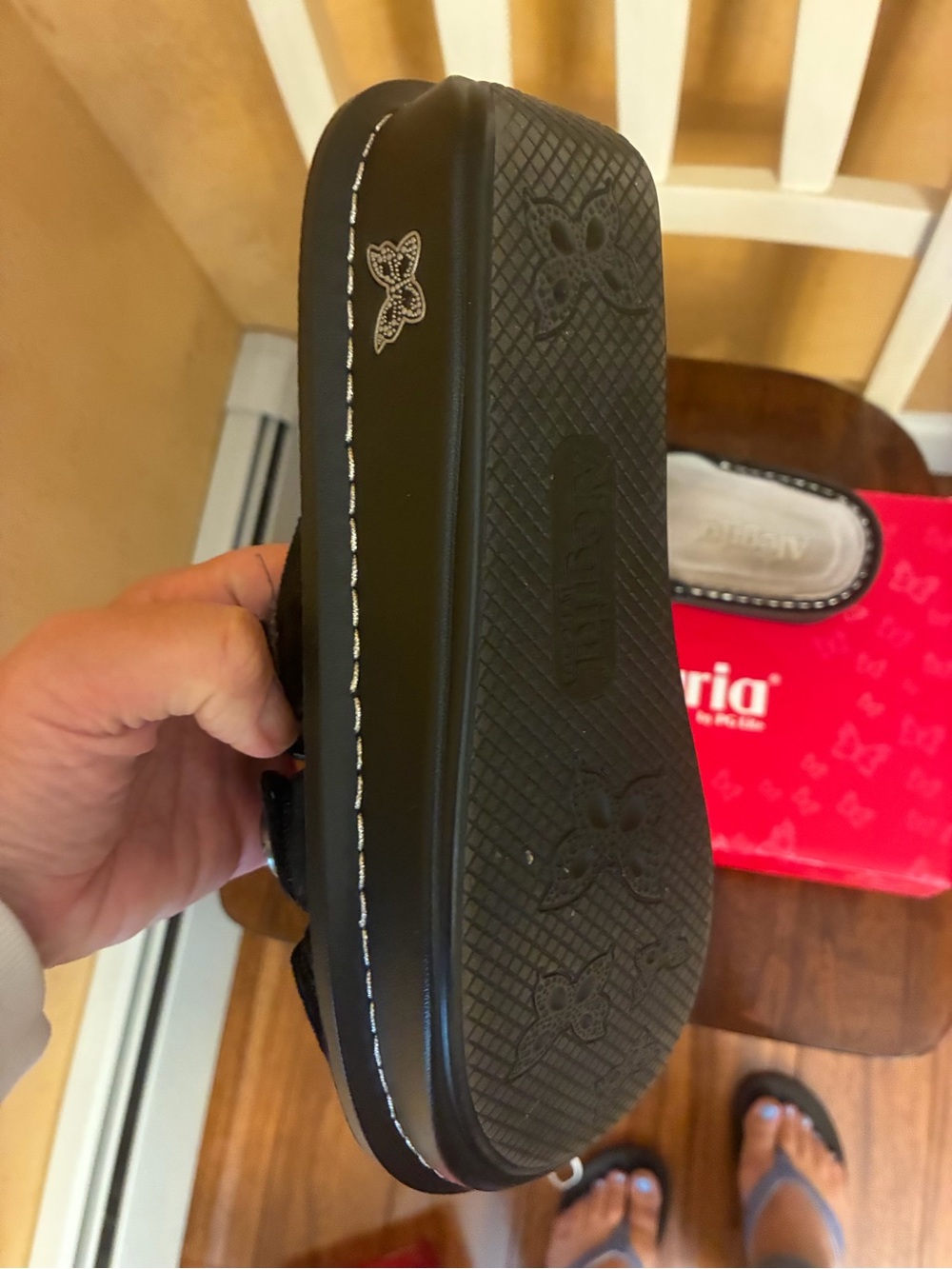 Alegria Black Suede Slide Clog with Decorative Buttons - Picture 3 of 6